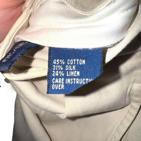 Polo Ralph Lauren Tan Silk & Linen Pleated Trouser Pant Size 36/30 - Picture 4 of 12